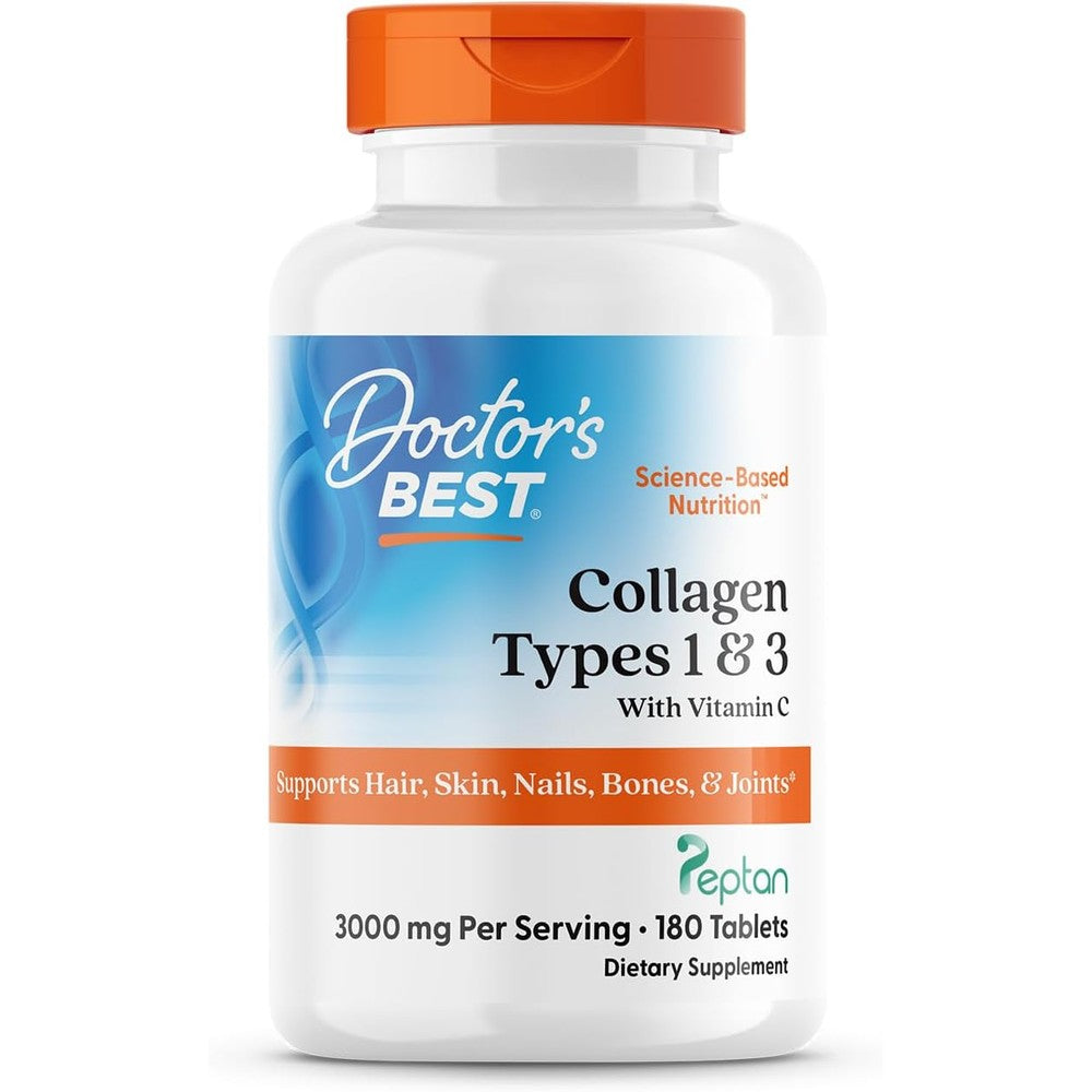 Doctor's Best Collagen Types 1 And 3 With Vitamin C And Peptan 1000 mg For Hair Skin Nails Joints And Bones 180 Tablets