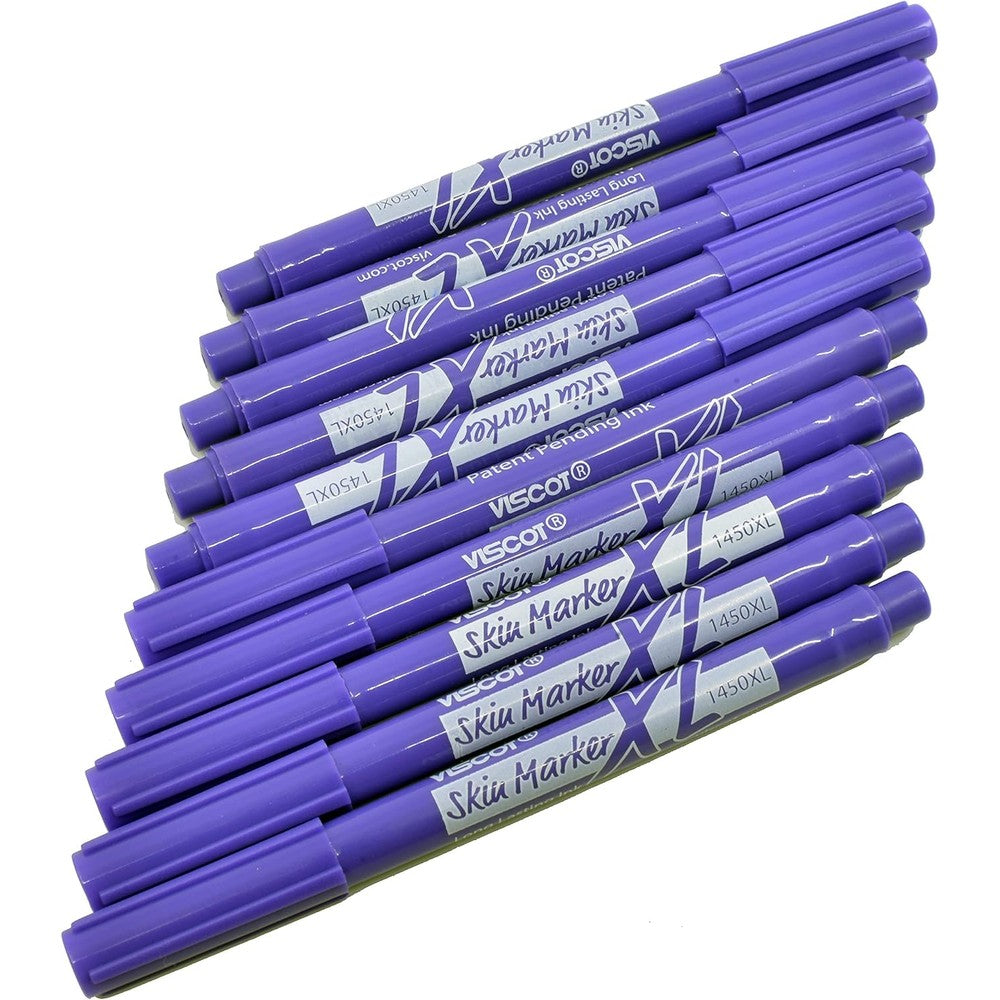Element Tattoo Supply Viscot Mini XL Surgical Markers ten pack front view showing purple prep resistant skin scribes.
