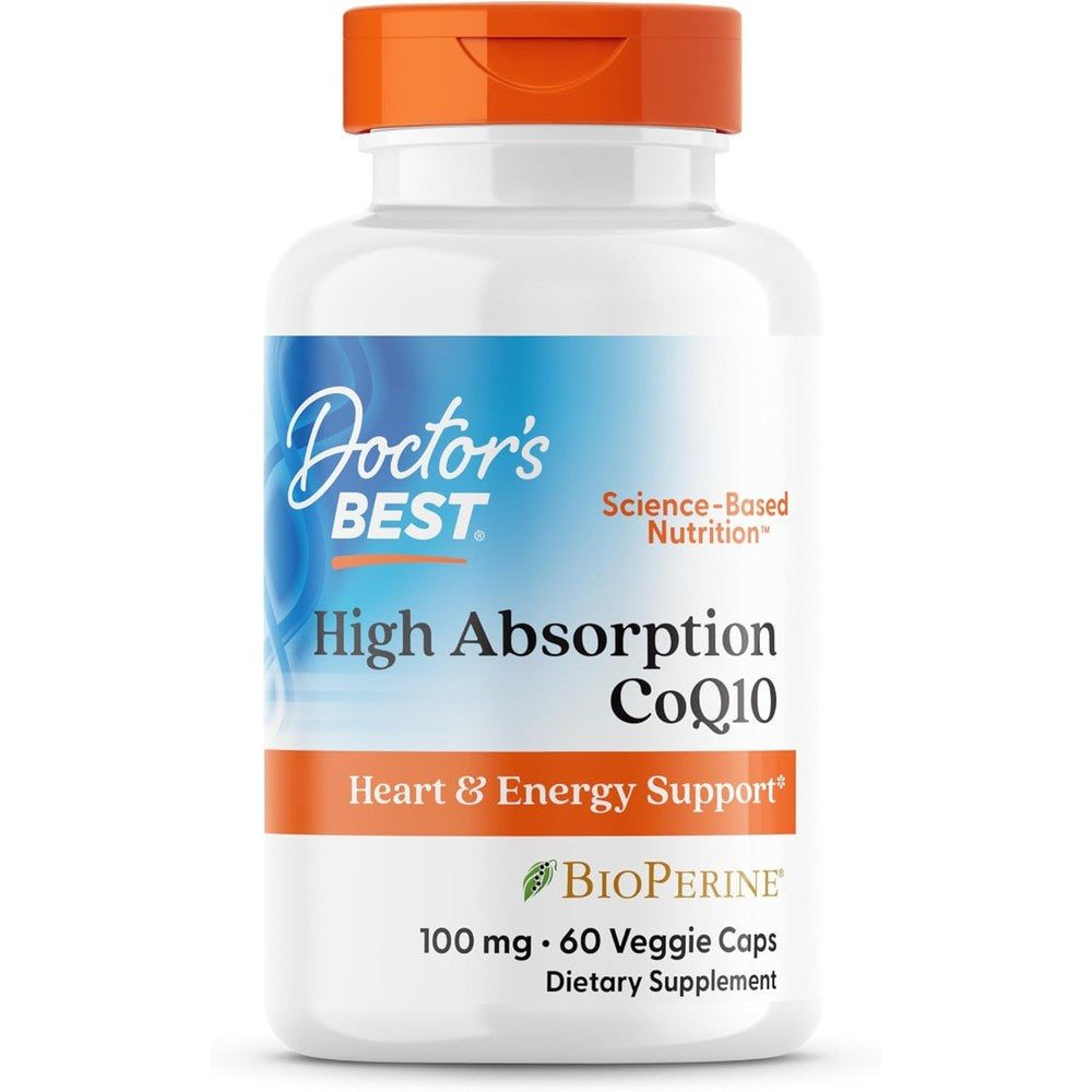 Doctor's BEST High Absorption CoQ10 60 capsules front view showing premium heart health supplement bottle