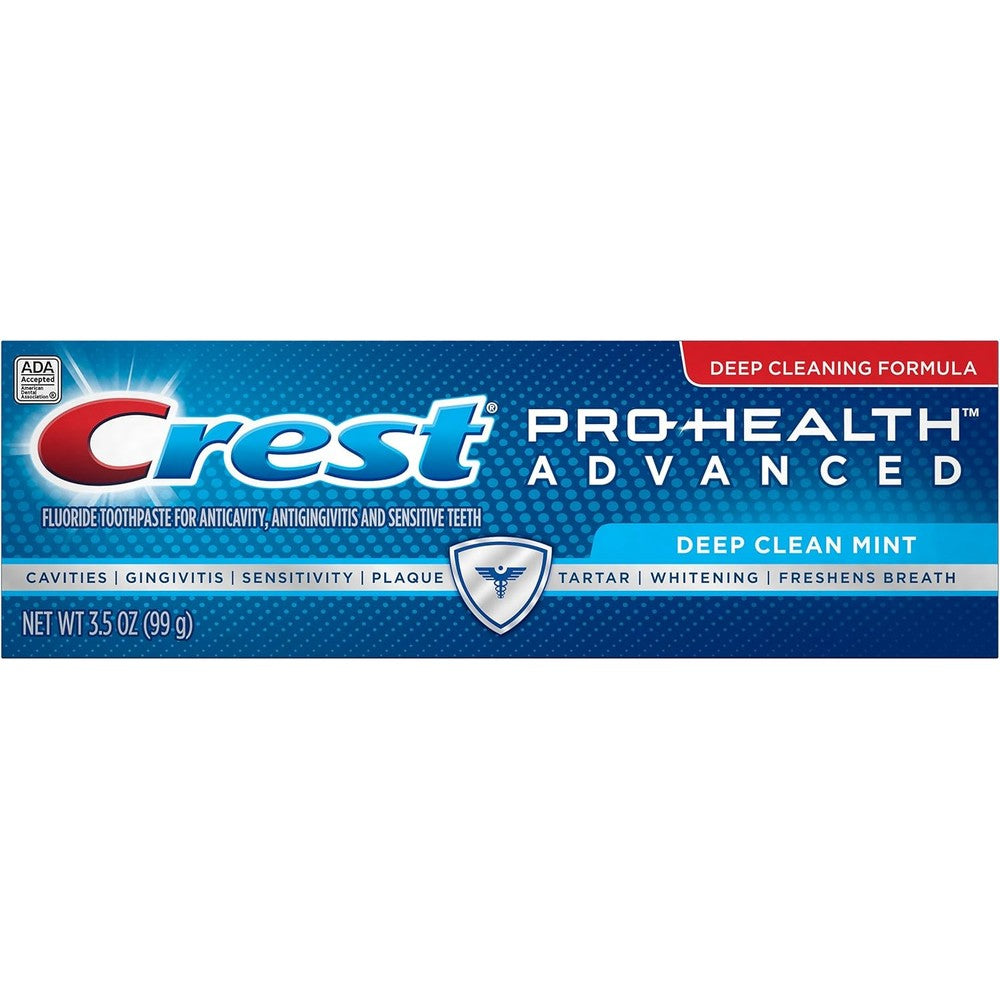 Crest Pro Health Advanced Fluoride Toothpaste Deep Clean Mint 3.5 Ounce front view package for oral hygiene care.