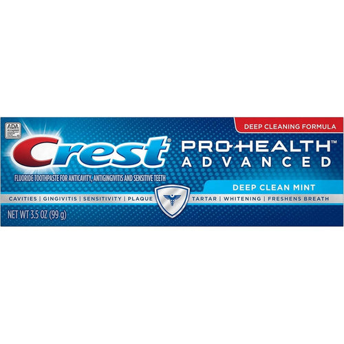 Crest Pro Health Advanced Fluoride Toothpaste Deep Clean Mint 3.5 Ounce front view package for oral hygiene care.