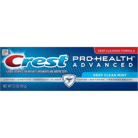 Crest Pro Health Advanced Fluoride Toothpaste Deep Clean Mint 3.5 Ounce front view package for oral hygiene care.