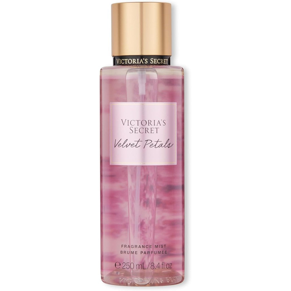 Victoria's Secret Velvet Petals Body Fragrance Mist front view showing the 250 ml signature cylindrical bottle.