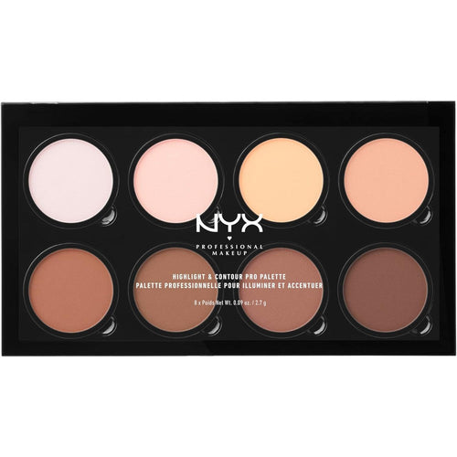 NYX Professional Makeup Highlight and Contour Pro Palette front view showing eight matte shades
