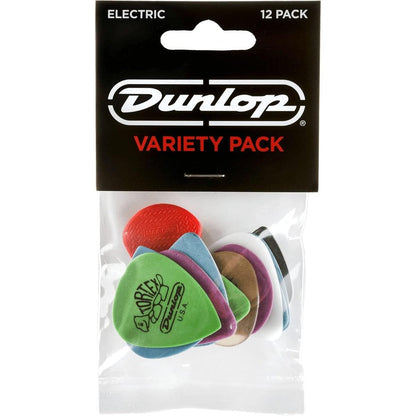 Jim Dunlop PVP113 Electric Guitar Pick Variety Pack front view showcasing twelve assorted colorful plectrums.