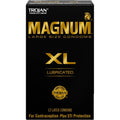 Trojan Magnum XL Lubricated Condoms 12 Count front box view showing gold and black premium packaging.