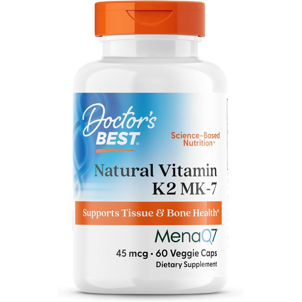 Doctor's Best Natural Vitamin K2 MK7 60 vegetable capsules front view showing the product label.