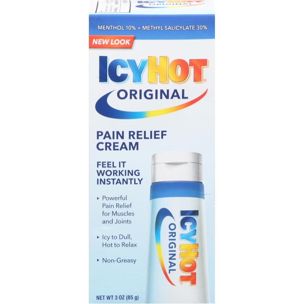 Icy Hot Original Pain Relief Cream three ounce box front view for muscle recovery