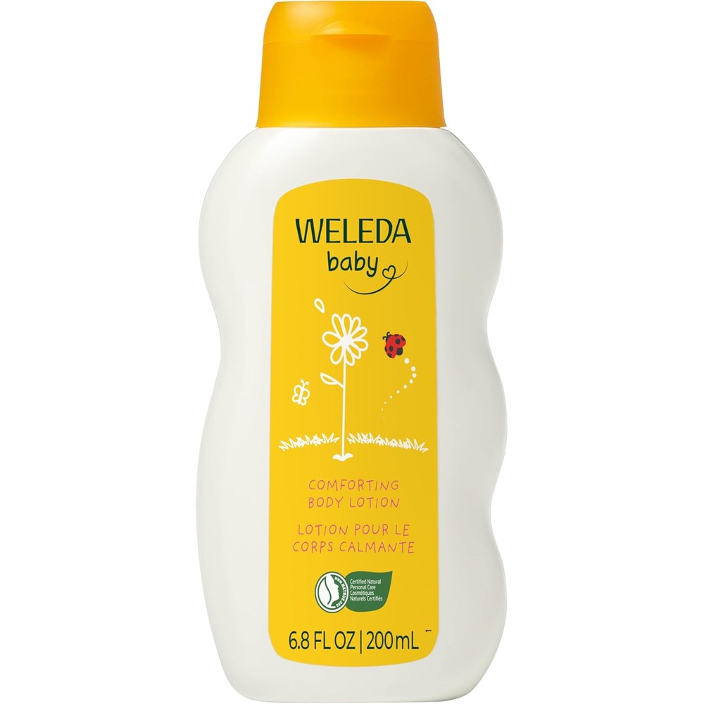 Weleda Baby Calendula Comforting Body Lotion front view bottle packaging.