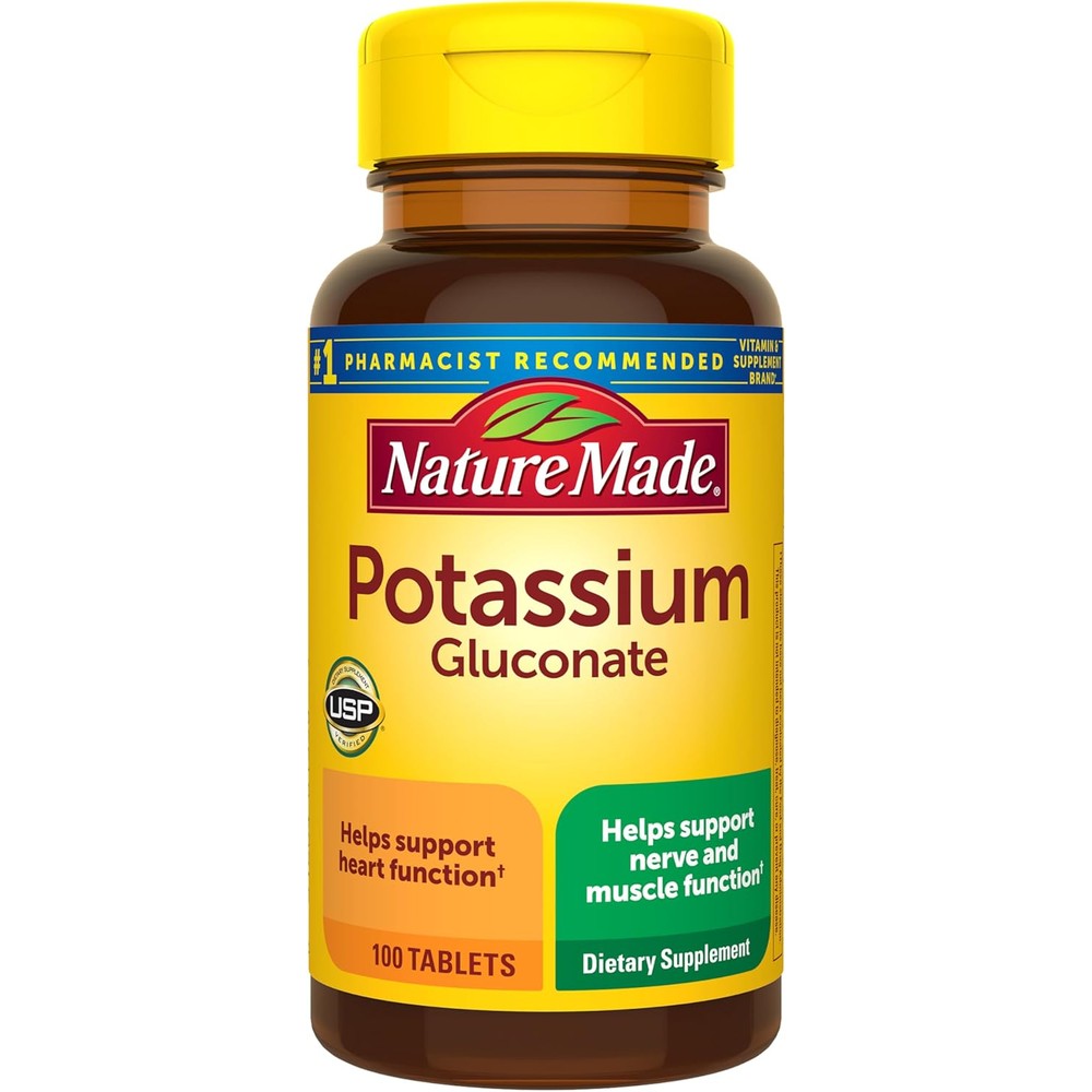 Nature Made Potassium Gluconate 550 mg front view bottle for heart health support