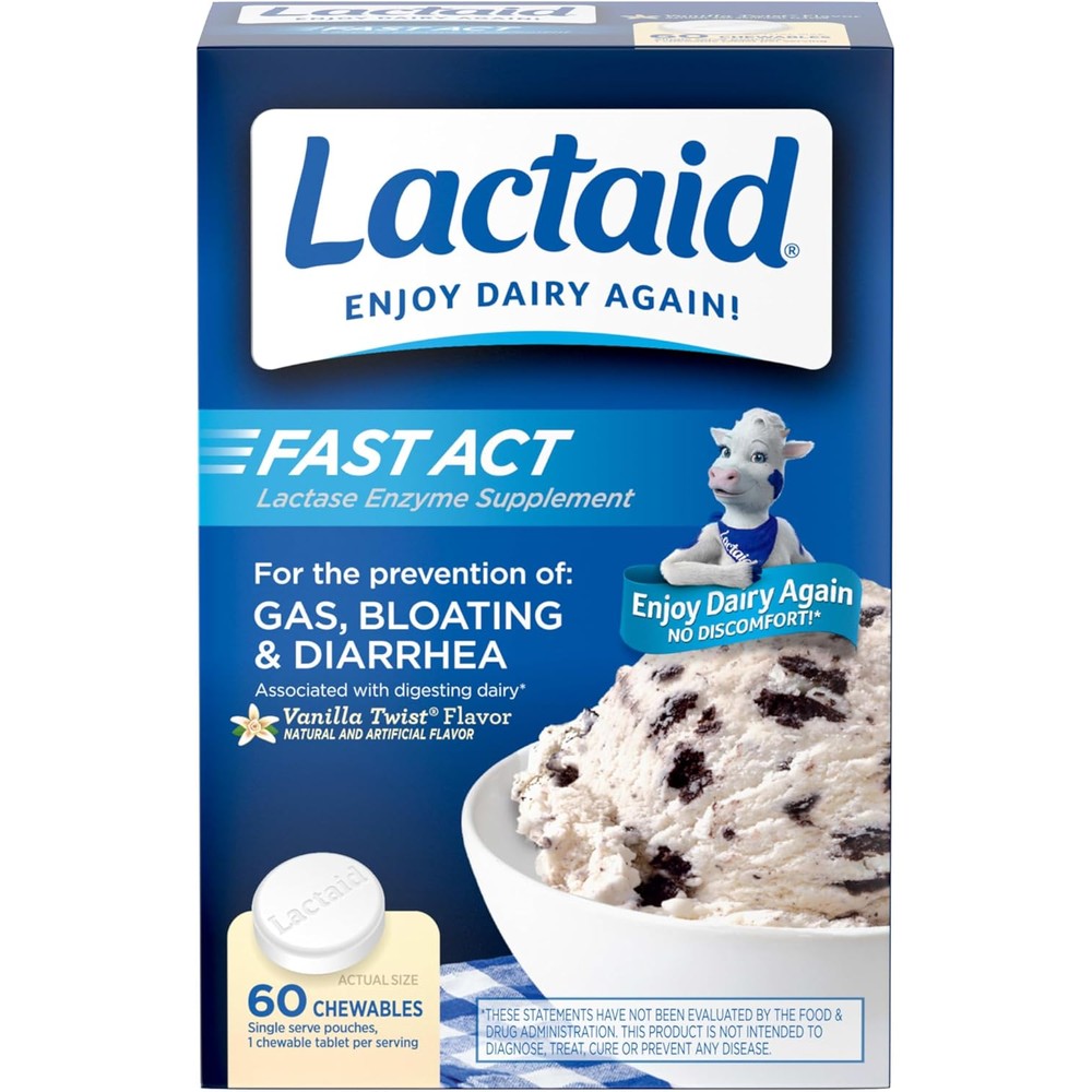 Lactaid Fast Act Lactose Intolerance Relief Chewables front view packaging