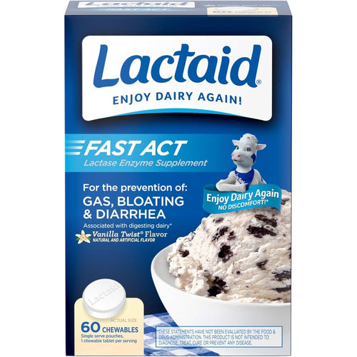 Lactaid Fast Act Lactose Intolerance Relief Chewables front view packaging