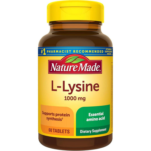 Nature Made L-Lysine 1000 mg 60 tablets front view bottle packaging for immune support