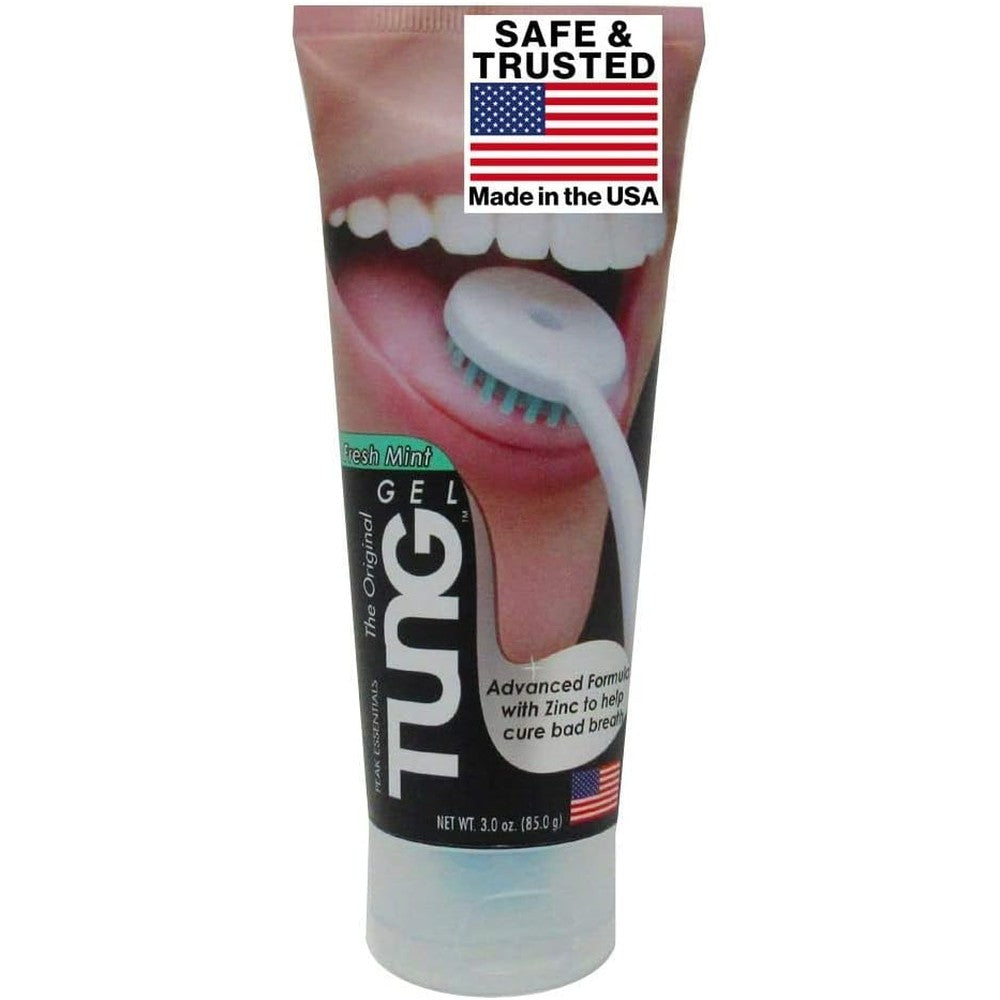 Peak Essentials The Original TUNG Brush And Fresh Breath Tongue Cleaner Gel Fresh Mint 85 Grams