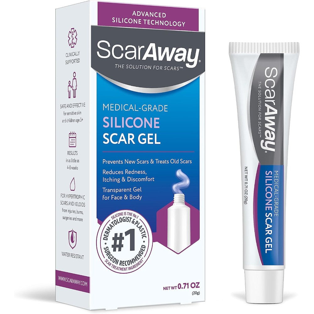 ScarAway Medical Grade Silicone Scar Gel 20 Grams front packaging view for advanced scar treatment.