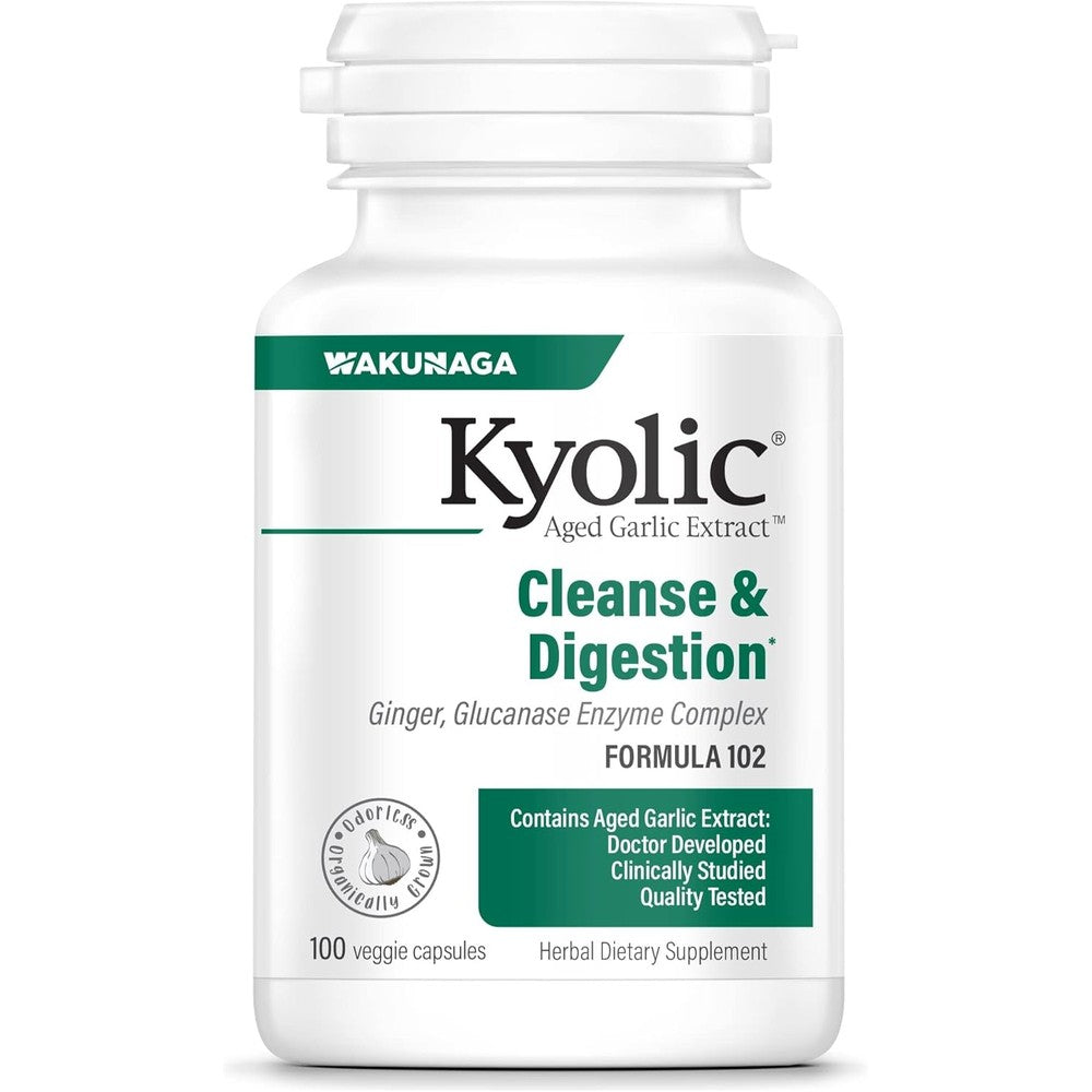 Kyolic Aged Garlic Extract Formula 102 front view bottle for digestive health