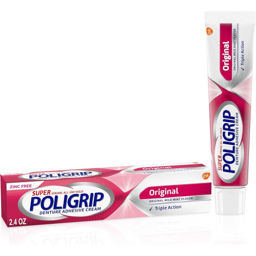 Super Poligrip Original Formula Zinc Free Denture Adhesive Cream front view tube