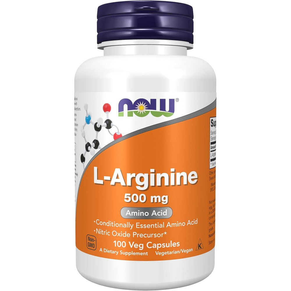 Now Foods L-Arginine 500 mg Nitric Oxide Precursor And Amino Acid Supplement For Cardiovascular Support 100 Vegetarian Capsules