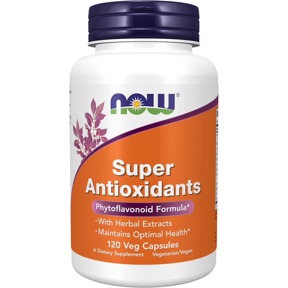 NOW Foods Super Antioxidants 120 Veg Capsules front view bottle for immune support