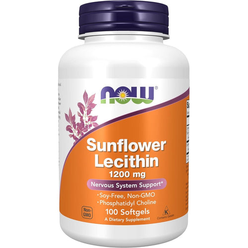 NOW Foods Sunflower Lecithin 1200 mg 100 softgels bottle front view for nervous system health