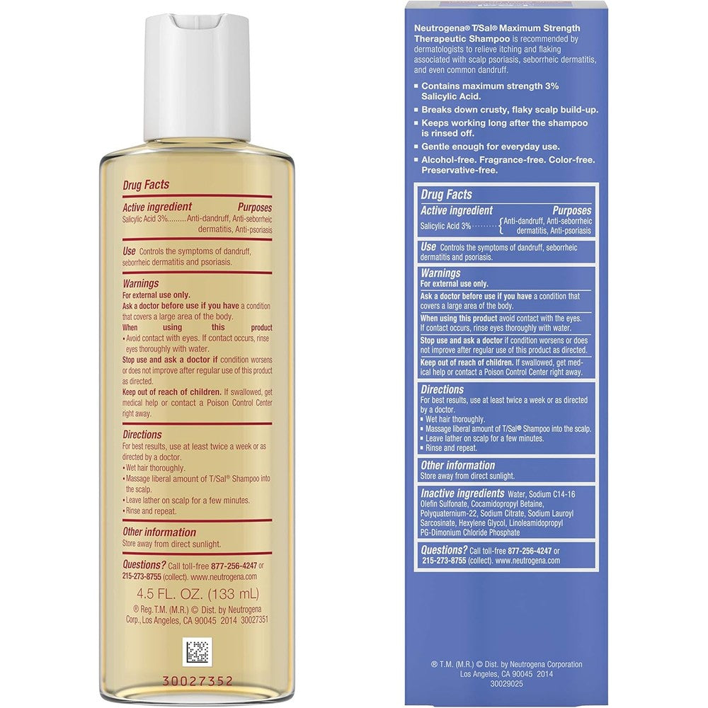 Neutrogena T/Sal Therapeutic Shampoo Scalp Build Up Control With 3 Percent Salicylic Acid 133 Milliliter