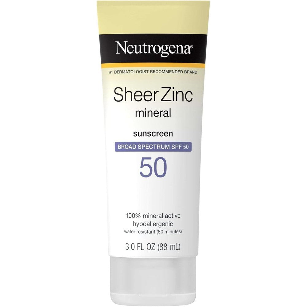 Neutrogena Sheer Zinc Dry Touch Mineral Sunscreen Lotion Broad Spectrum SPF 50 bottle front view for sensitive skin protection