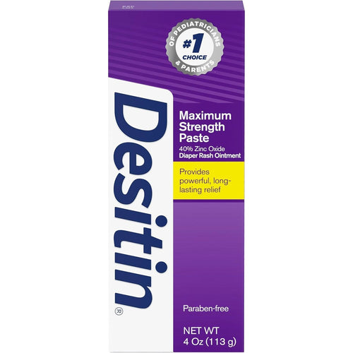 Desitin Maximum Strength Baby Diaper Rash Cream four ounce tube front view for infant skincare.