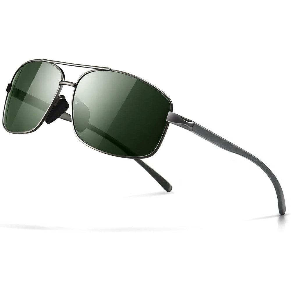 SUNGAIT ultra lightweight rectangular polarized sunglasses front view showing gunmetal frame