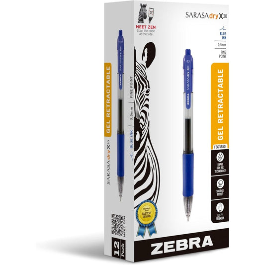 Zebra Pen Sarasa Dry X20 Gel Retractable Pen Medium Point Zero Point Seven Millimeter Blue Ink Twelve Pack