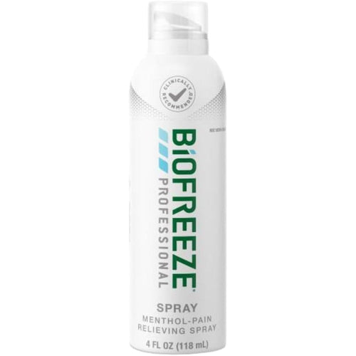 Biofreeze Professional Menthol Pain Relieving Spray front view bottle for fast muscle recovery.