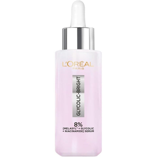 L'Oreal Paris Glycolic Bright Face Serum front view bottle for dark spot reduction