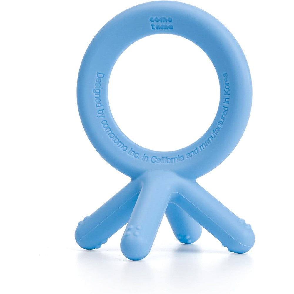 Comotomo Silicone Baby Teether Blue front view of hygienic infant chewing toy
