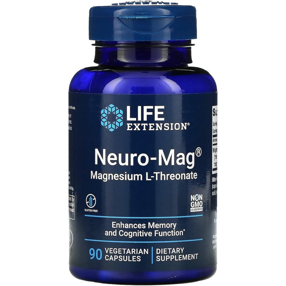 Life Extension Neuro-Mag Magnesium L-Threonate 90 vegetarian capsules bottle front view