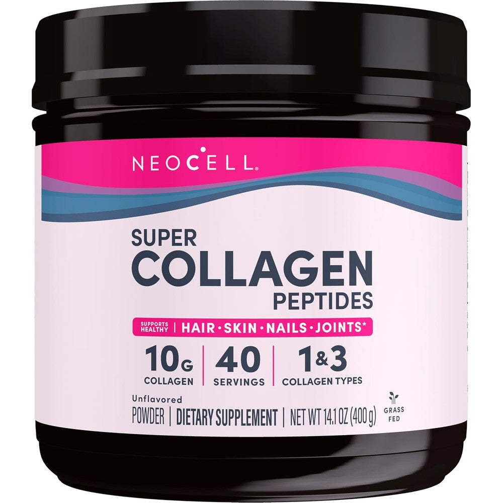 NeoCell Super Collagen Peptides Unflavored Powder front view canister for skin hydration