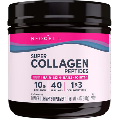 NeoCell Super Collagen Peptides Unflavored Powder front view canister for skin hydration