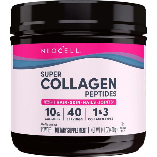 NeoCell Super Collagen Peptides Unflavored Powder front view canister for skin hydration