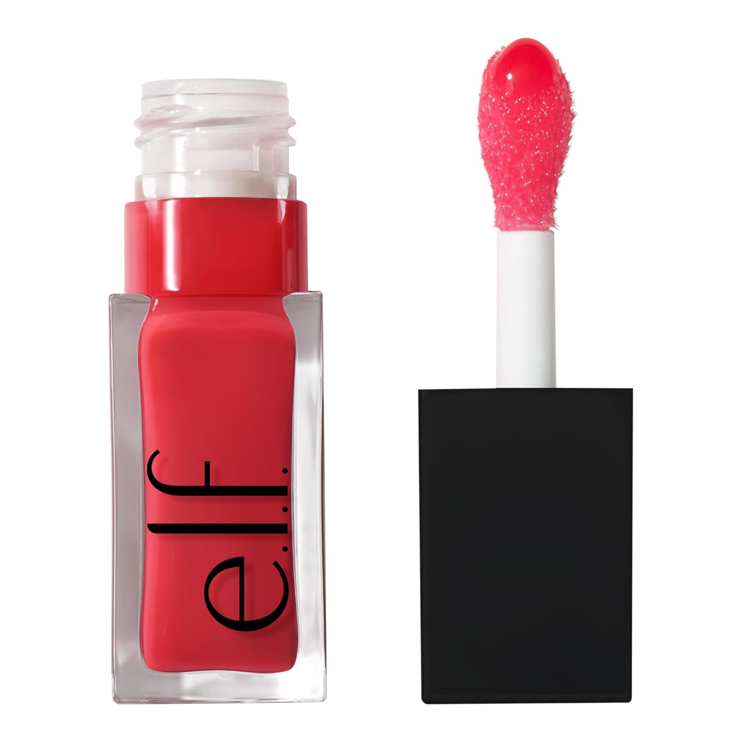 E.l.f. Glow Reviver Lip Oil Red Delicious front view showing the transparent tube and red glossy tint.