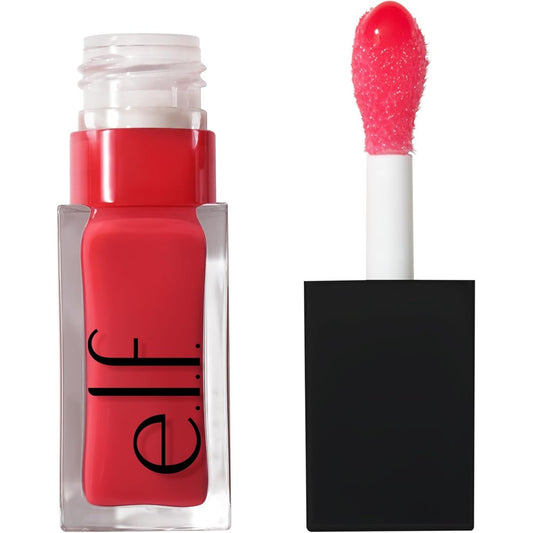 E.l.f. Glow Reviver Lip Oil Red Delicious front view showing the transparent tube and red glossy tint.