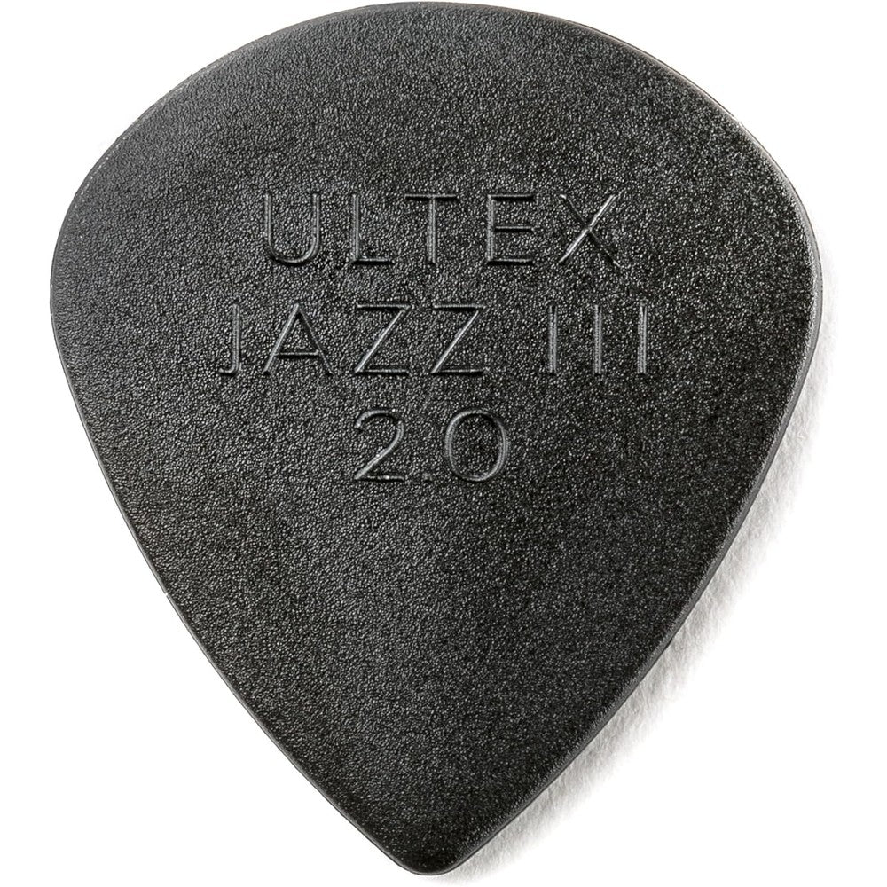 Jim Dunlop Ultex Jazz III two millimeter guitar pick front view showing the iconic sharp tip