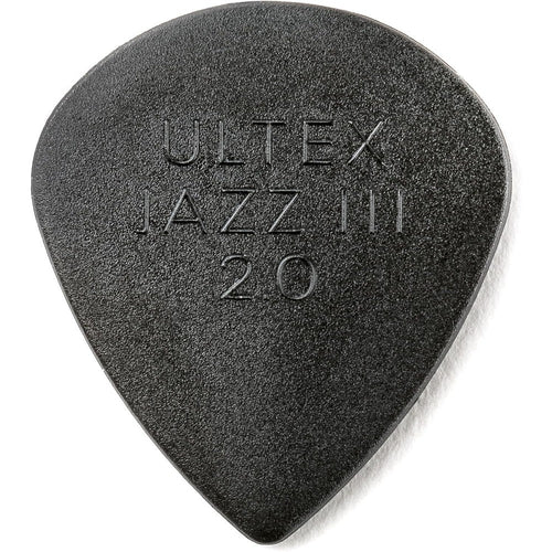 Jim Dunlop Ultex Jazz III two millimeter guitar pick front view showing the iconic sharp tip