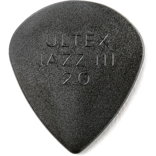 Jim Dunlop Ultex Jazz III two millimeter guitar pick front view showing the iconic sharp tip