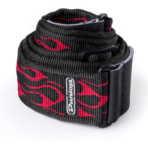 Jim Dunlop D38 Classic Woven Guitar Strap front view showing red flambe pattern