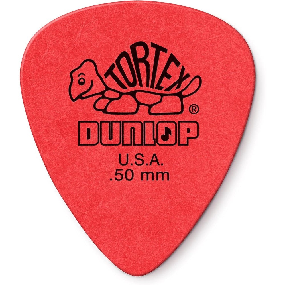 Jim Dunlop Tortex Standard red 0.50mm guitar pick front view showing the iconic turtle logo.