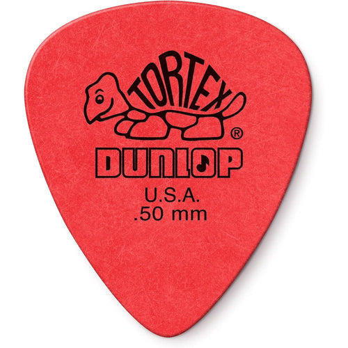 Jim Dunlop Tortex Standard red 0.50mm guitar pick front view showing the iconic turtle logo.
