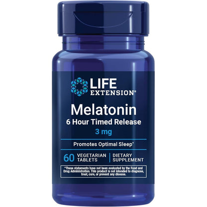 Life Extension Melatonin 6 Hour Timed Release front view bottle for optimal sleep support