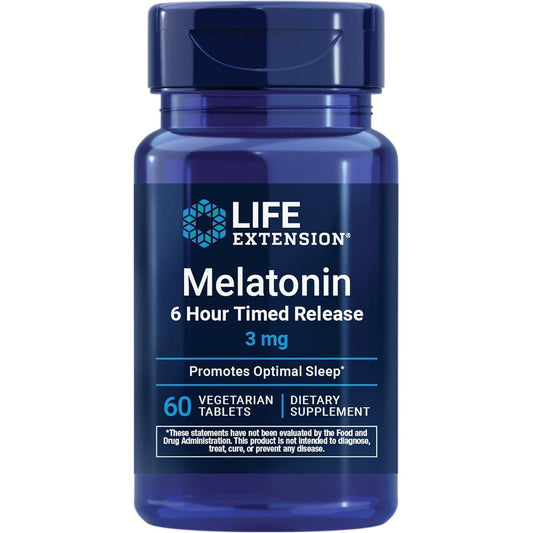 Life Extension Melatonin 6 Hour Timed Release front view bottle for optimal sleep support
