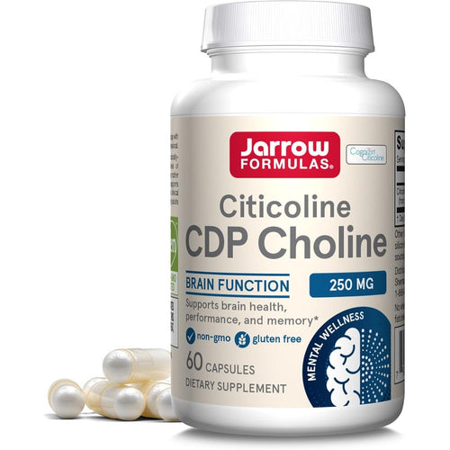 Jarrow Formulas Citicoline CDP Choline 250mg 60 Capsules front bottle view for authentic brain health supplement.