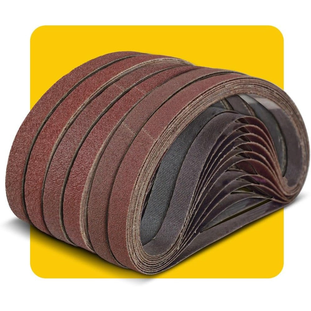 TPmax Aluminum Oxide Sanding Belt pack front view showcasing the assorted grit options.