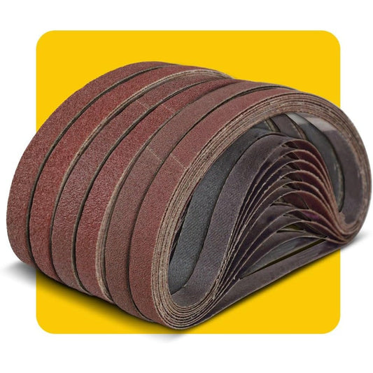 TPmax Aluminum Oxide Sanding Belt pack front view showcasing the assorted grit options.