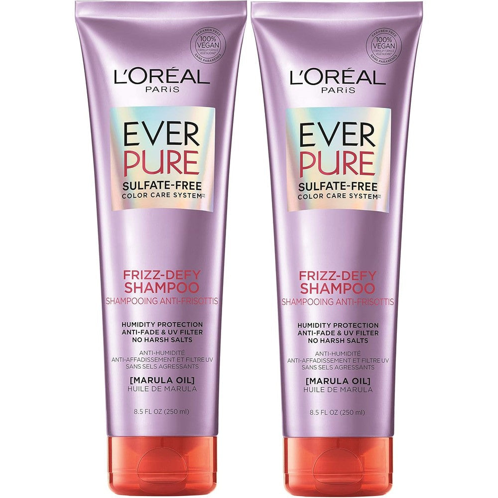 L'Oreal Paris EverPure Sulfate Free Frizz Defy Shampoo twin pack front view